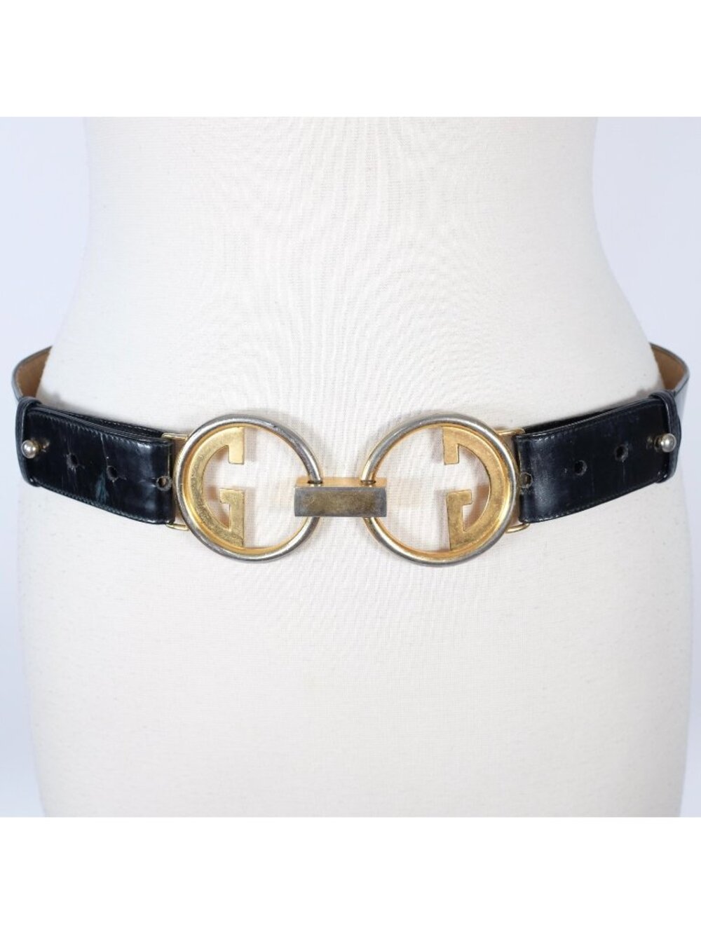 Vintage GUCCI 85 / 34 belt patent leather double G buckle GG gold Rare